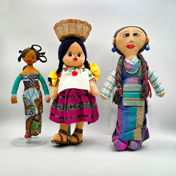 Lot 3 Intl Cloth Dolls African Mexican Himalayan Handmade - Picture 4 of 13